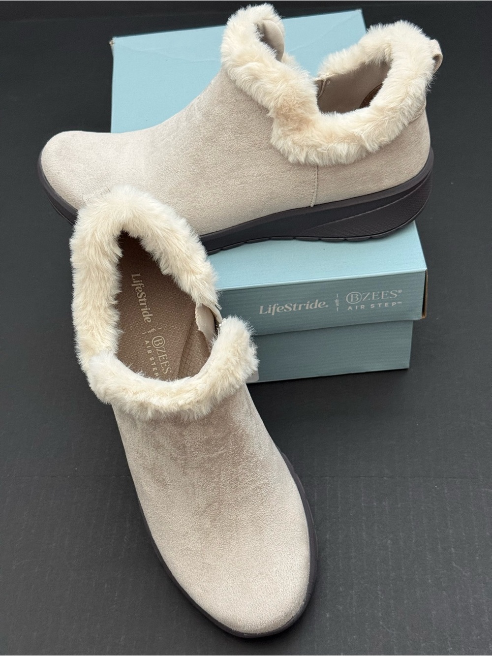 Life Stride BZEES Women's Beige Faux-Fur Ankle Booties Size 10 - Picture 10 of 14